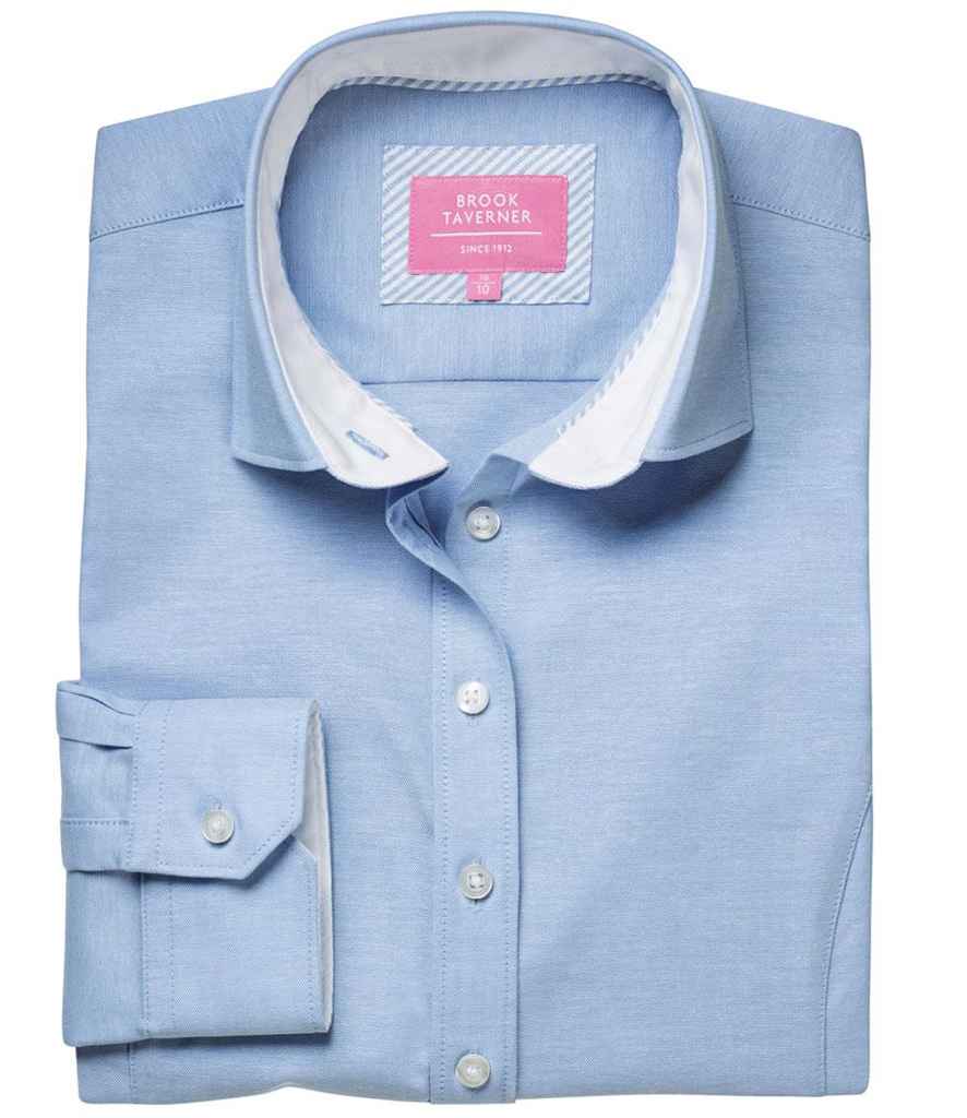 Brook Taverner Ladies Mirabel Long Sleeve Stretch Oxford Shirt - Sky Blue