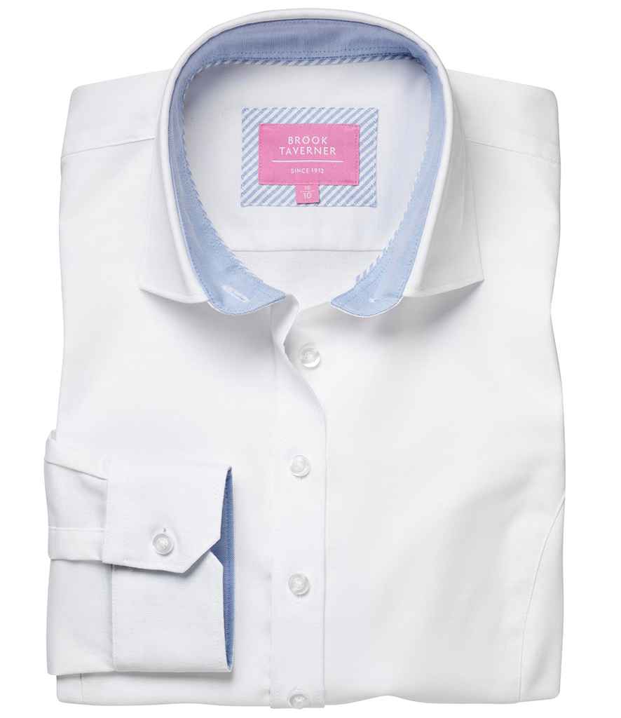 Brook Taverner Ladies Mirabel Long Sleeve Stretch Oxford Shirt - White