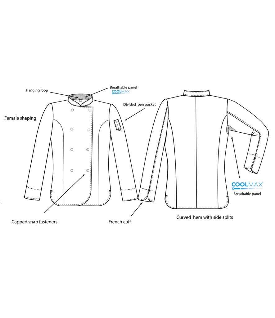 Dennys Ladies Long Sleeve Premium Chef's Jacket - White