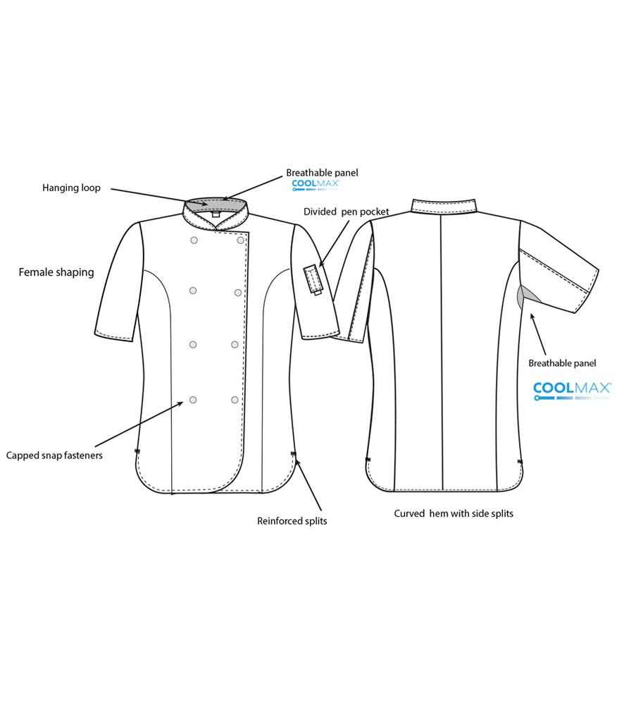 Dennys Ladies Short Sleeve Premium Chef's Jacket - Black