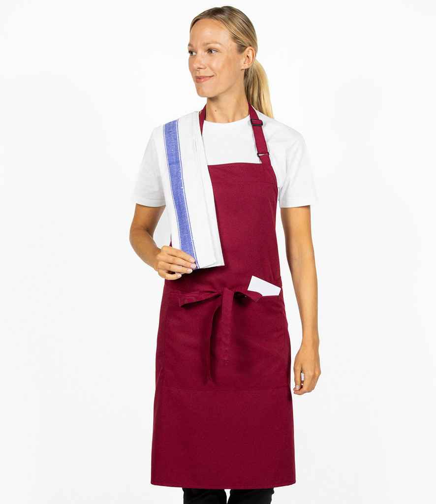 Dennys Polyester Bib Apron with Pocket - Claret