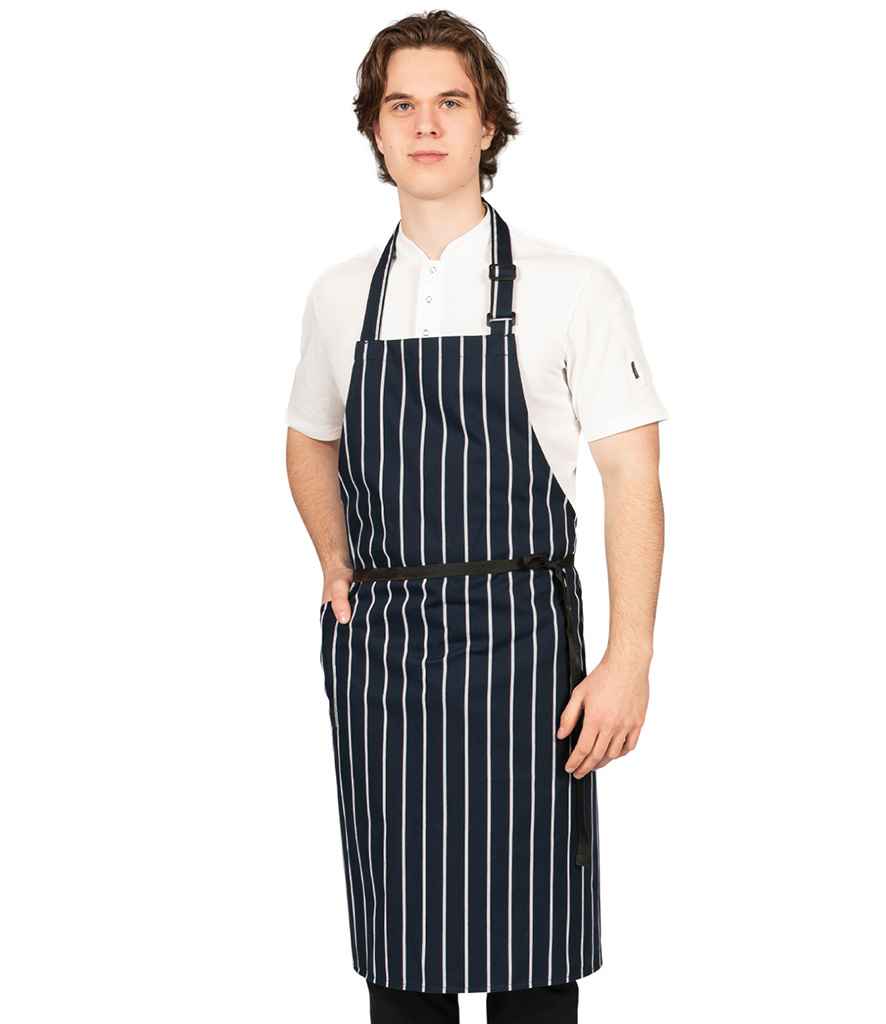 Dennys Poly/cotton Apron with Side Pocket - Navy/White