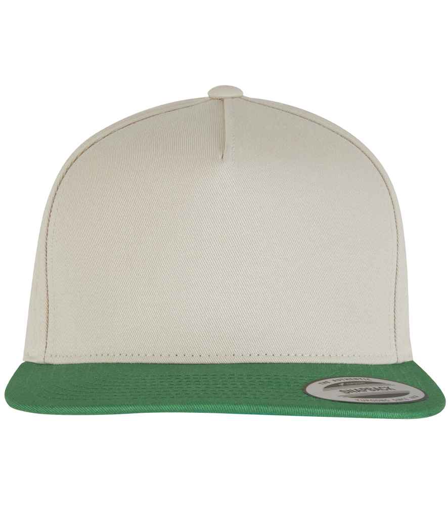 Flexfit Classic 5 Panel Snapback Cap - Beige/Green