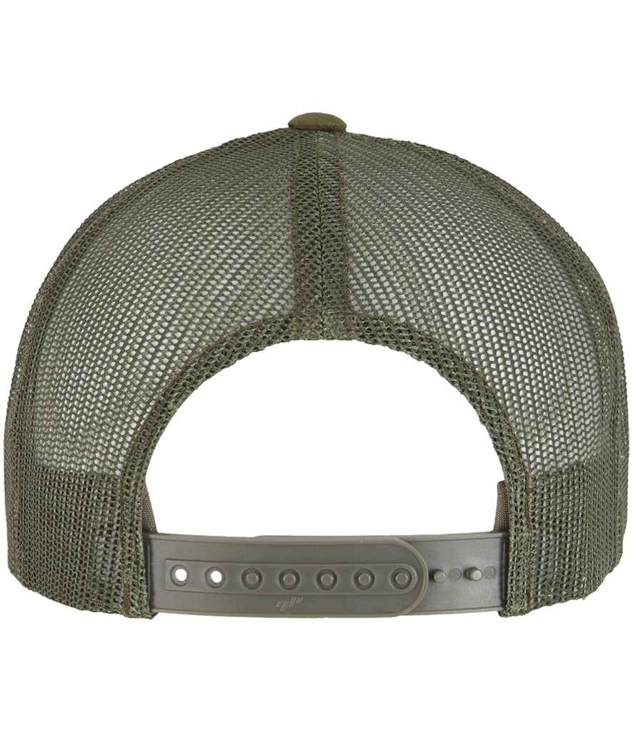 Flexfit Retro Coloured Front Trucker Cap - Moss Green/White/Olive Green