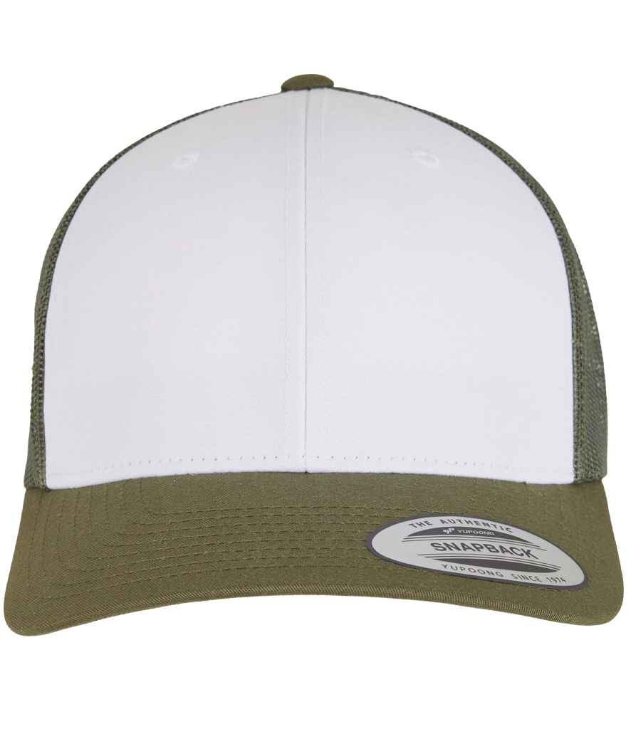 Flexfit Retro Coloured Front Trucker Cap - Moss Green/White/Olive Green