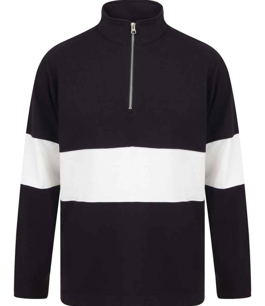 Front Row Panelled 1/4 Zip Neck Top - Navy/White