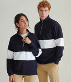 Front Row Panelled 1/4 Zip Neck Top - Navy/White