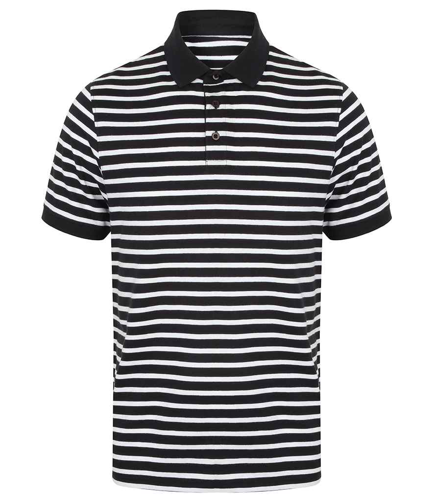 Front Row Striped Jersey Polo Shirt - Navy/White