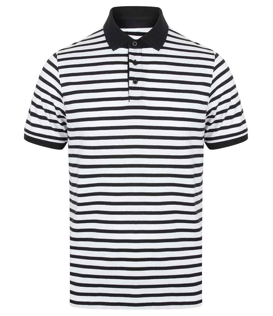 Front Row Striped Jersey Polo Shirt - White/Navy