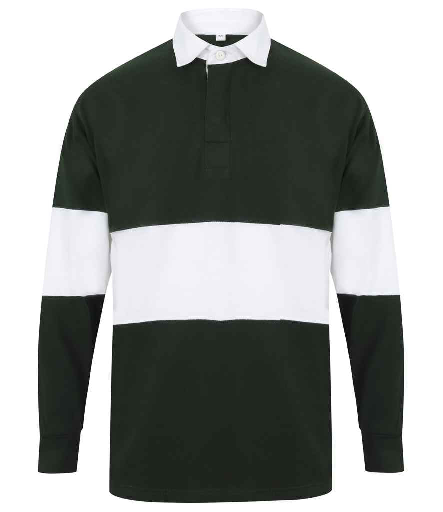 Front Row Panelled Rugby Shirt - Bottle Green/White