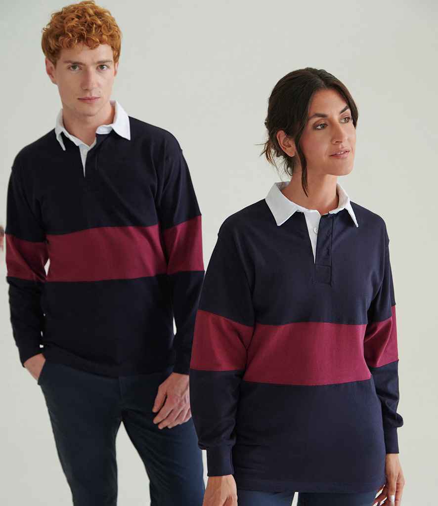 Front Row Panelled Rugby Shirt - Navy/Burgundy