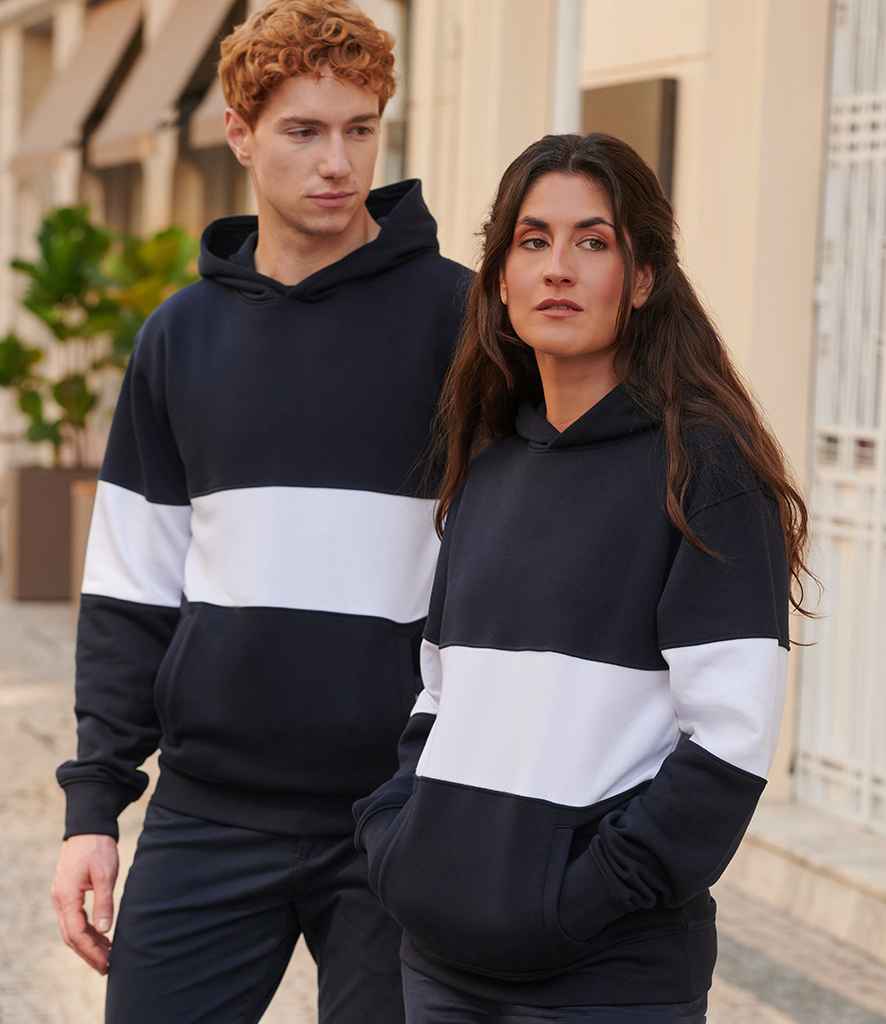 Front Row Heavyweight Panelled Hoodie - Navy/White