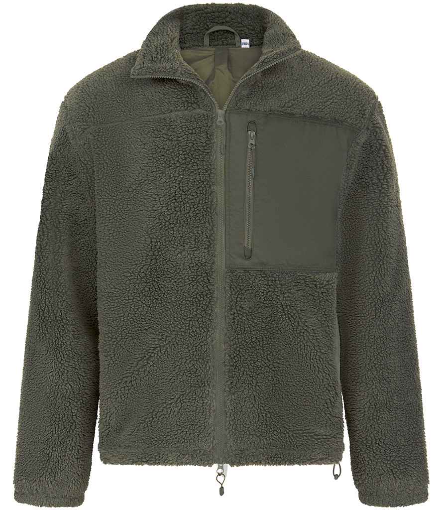Front Row Recycled Sherpa Fleece Jacket - Dark Olive