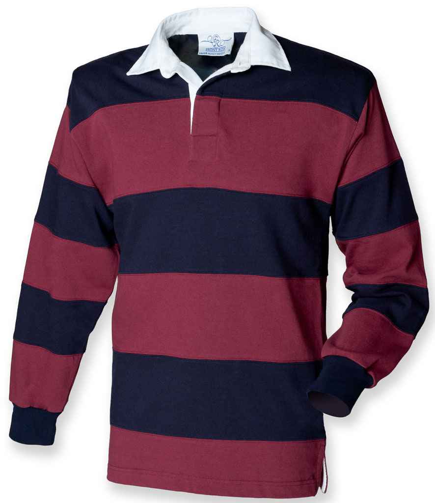 Front Row Sewn Stripe Rugby Shirt - Burgundy/Navy