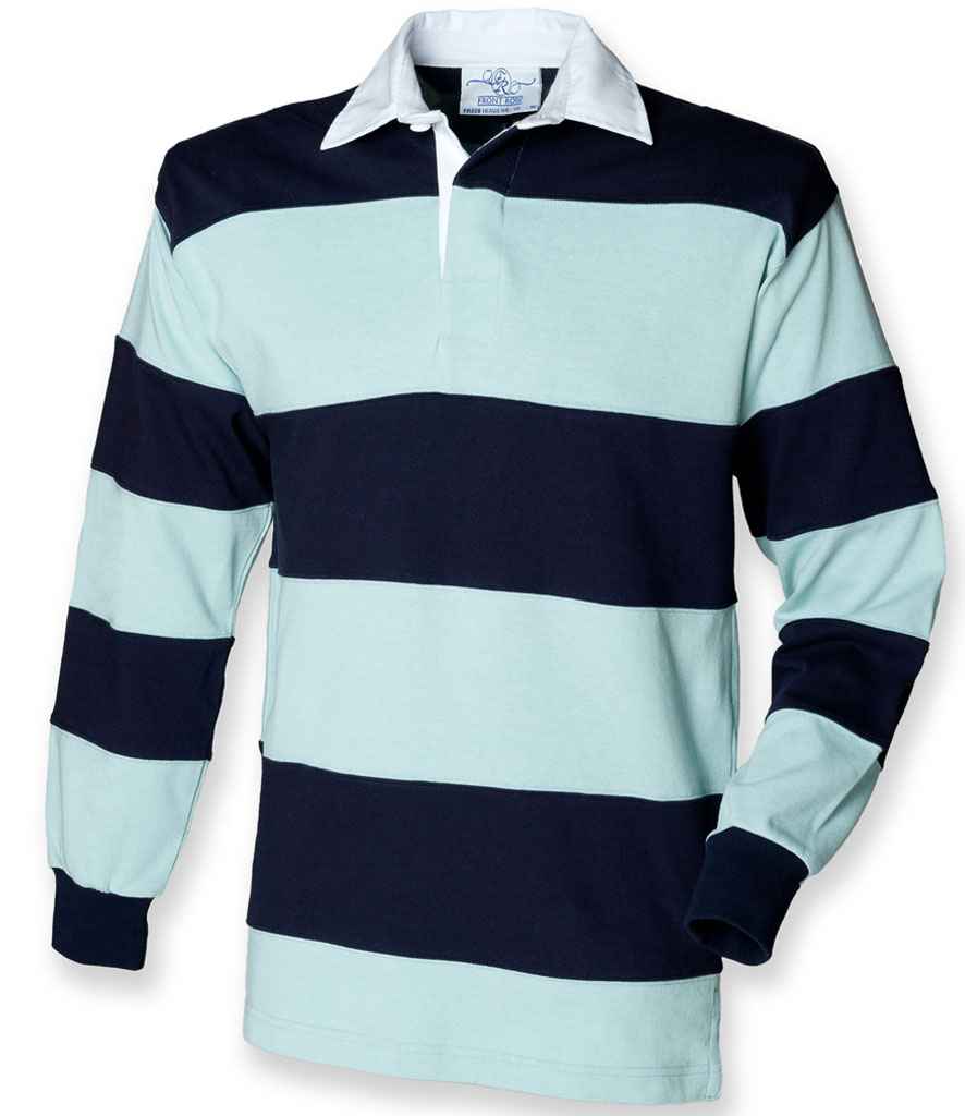 Front Row Sewn Stripe Rugby Shirt - Duck Egg/Navy