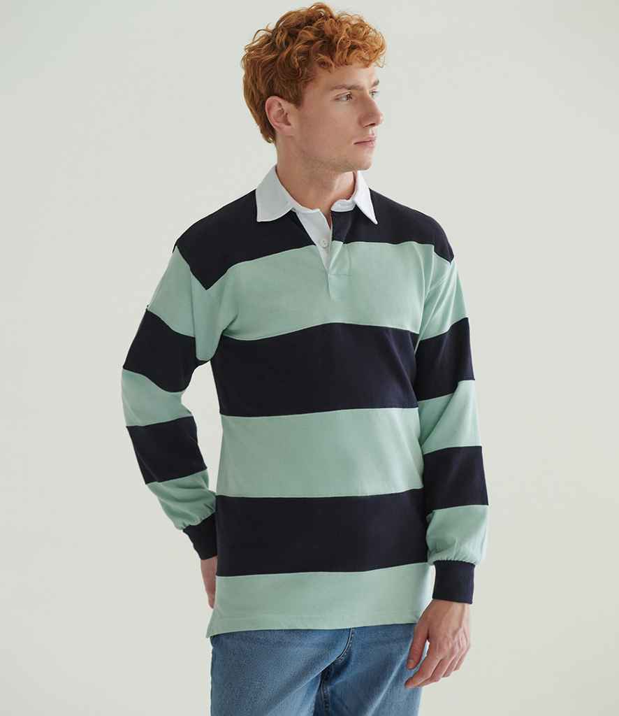Front Row Sewn Stripe Rugby Shirt - Duck Egg/Navy