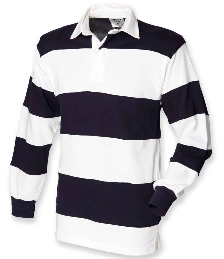 Front Row Sewn Stripe Rugby Shirt - White/Navy