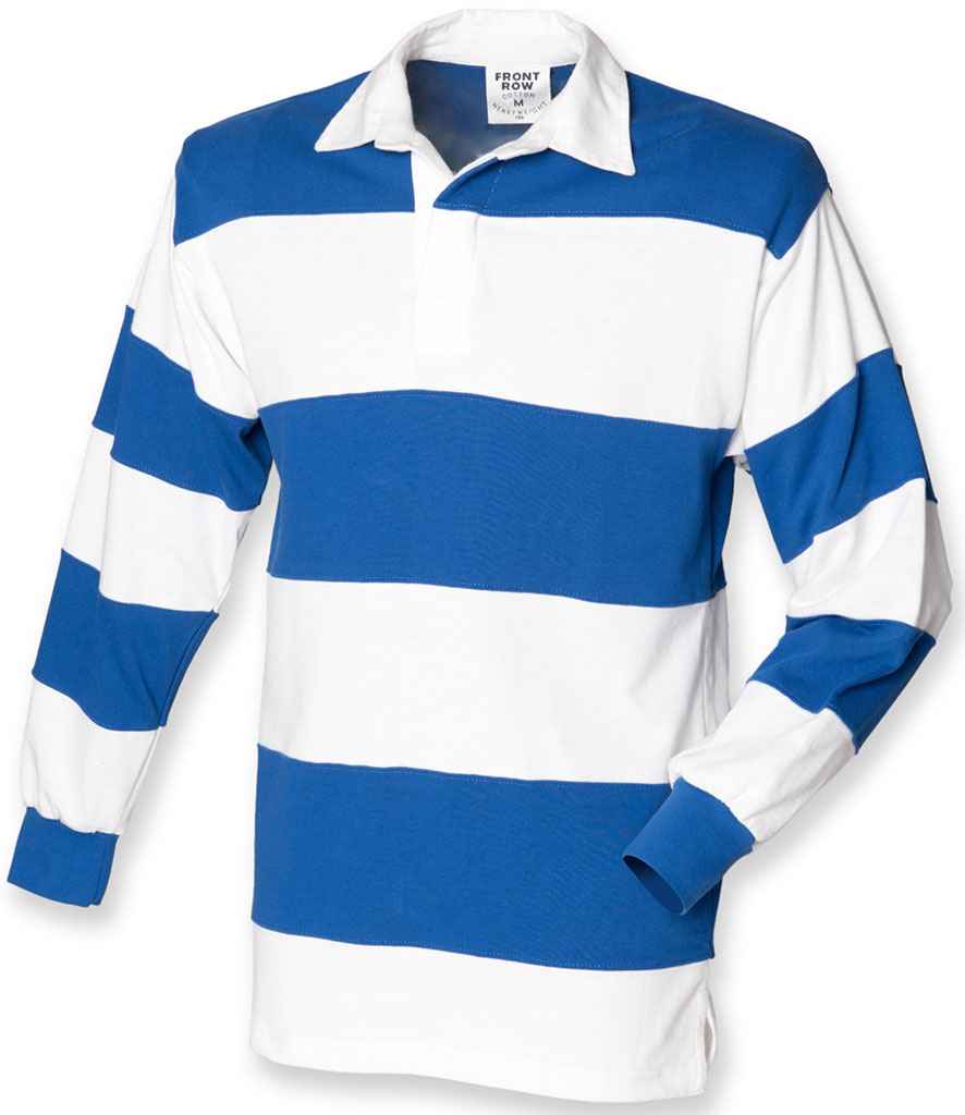 Front Row Sewn Stripe Rugby Shirt - White/Royal Blue