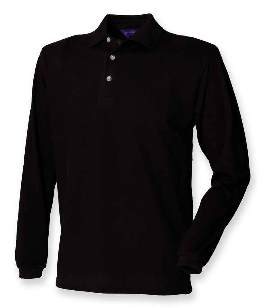 Henbury Long Sleeve Cotton Piqué Polo Shirt - Black