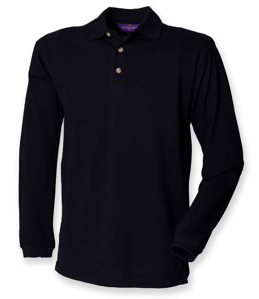 Henbury Long Sleeve Cotton Piqué Polo Shirt - Navy