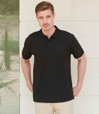 Henbury Unisex Stretch Cotton Piqué Polo Shirt - Black