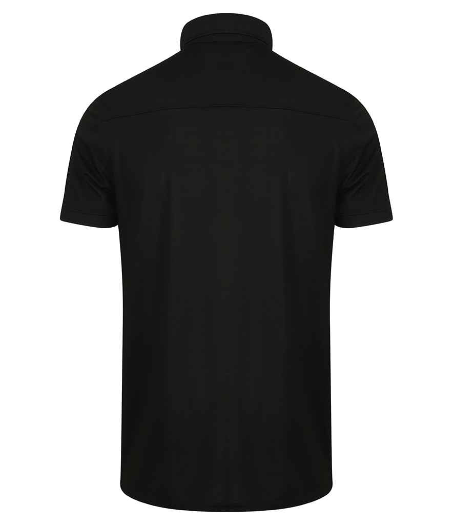 Henbury Slim Fit Stretch Microfine Piqué Polo Shirt - Black