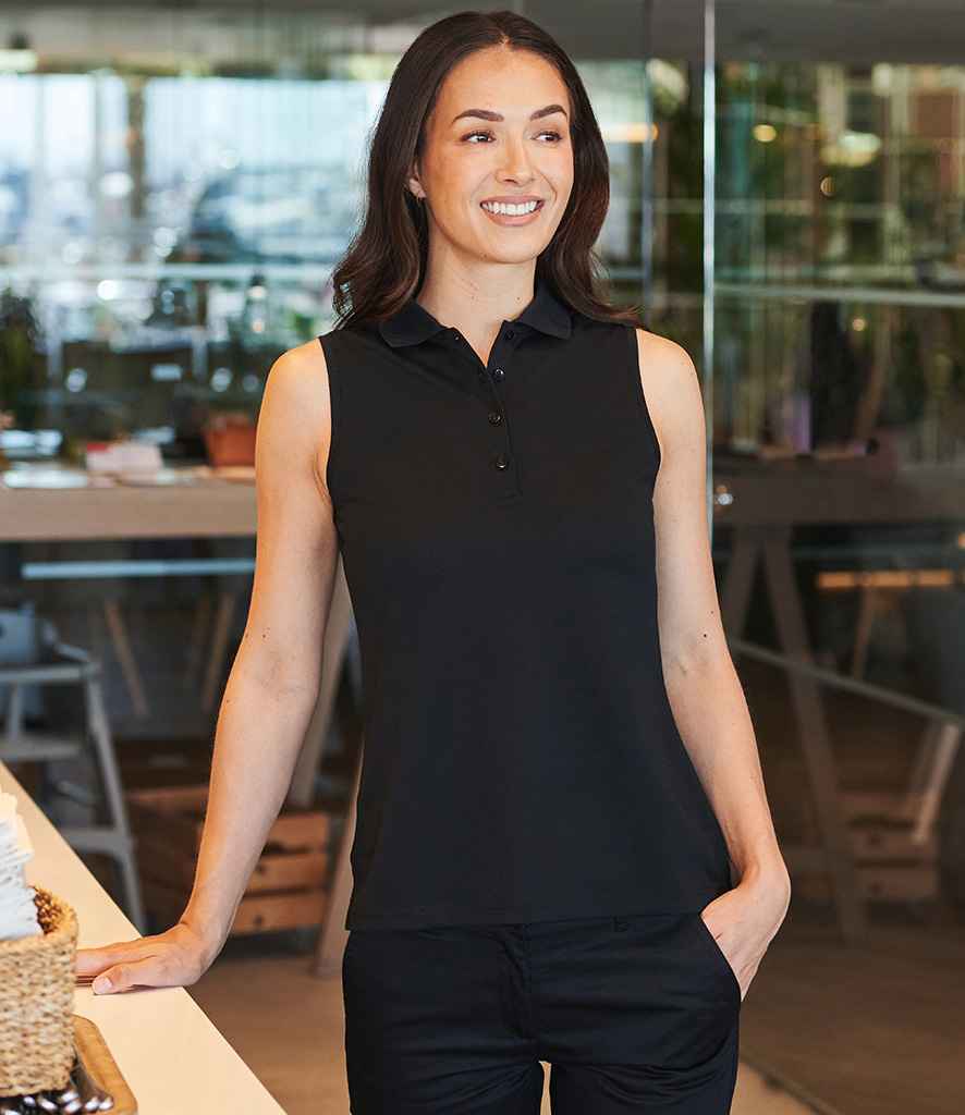 Henbury Ladies Sleeveless Coolplus® Polo Shirt - Black