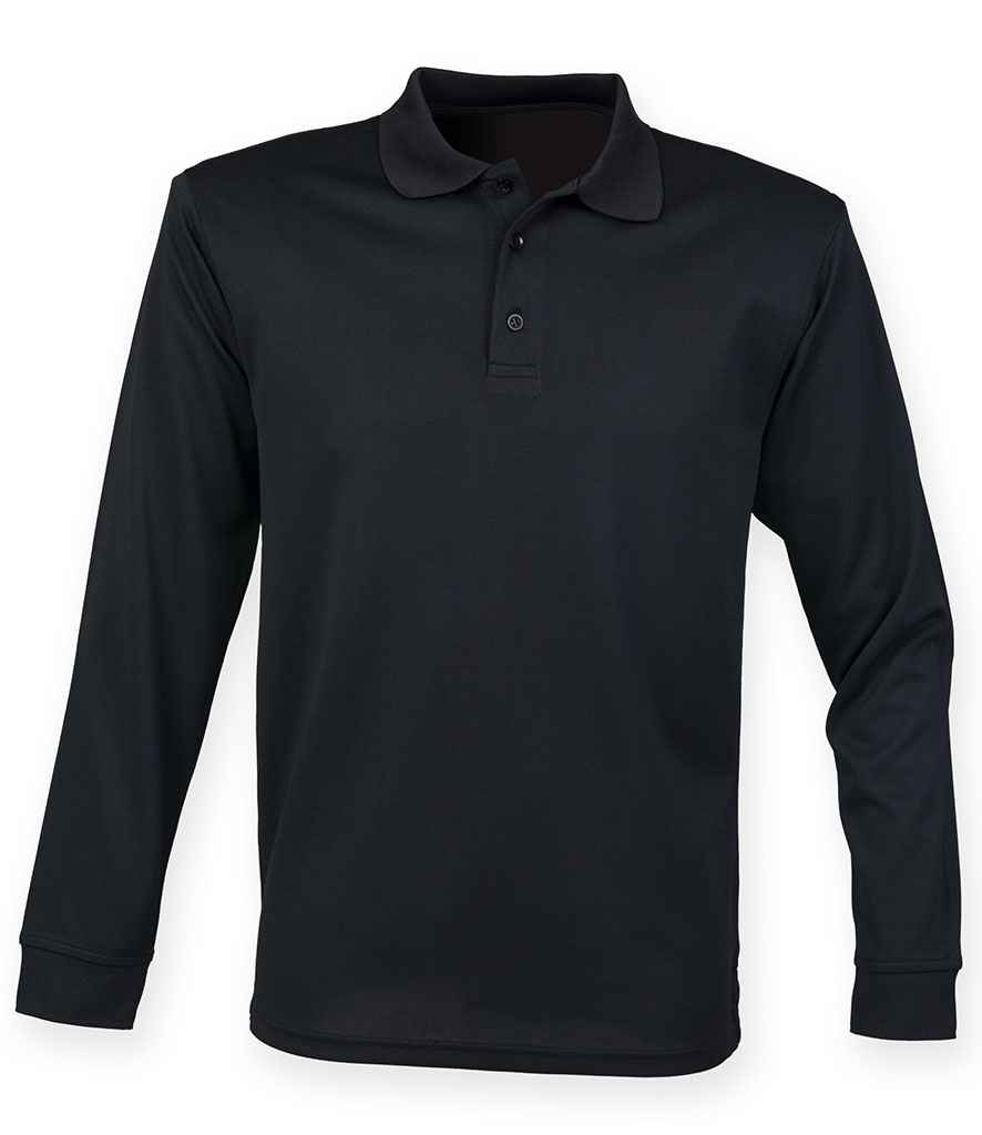 Henbury Unisex Long Sleeve Coolplus® Piqué Polo Shirt - Black