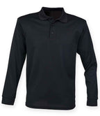 Henbury Unisex Long Sleeve Coolplus® Piqué Polo Shirt - Black