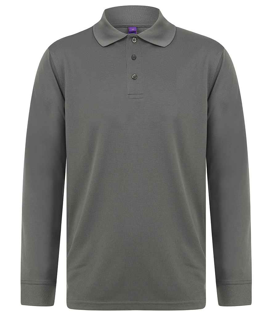 Henbury Unisex Long Sleeve Coolplus® Piqué Polo Shirt - Charcoal