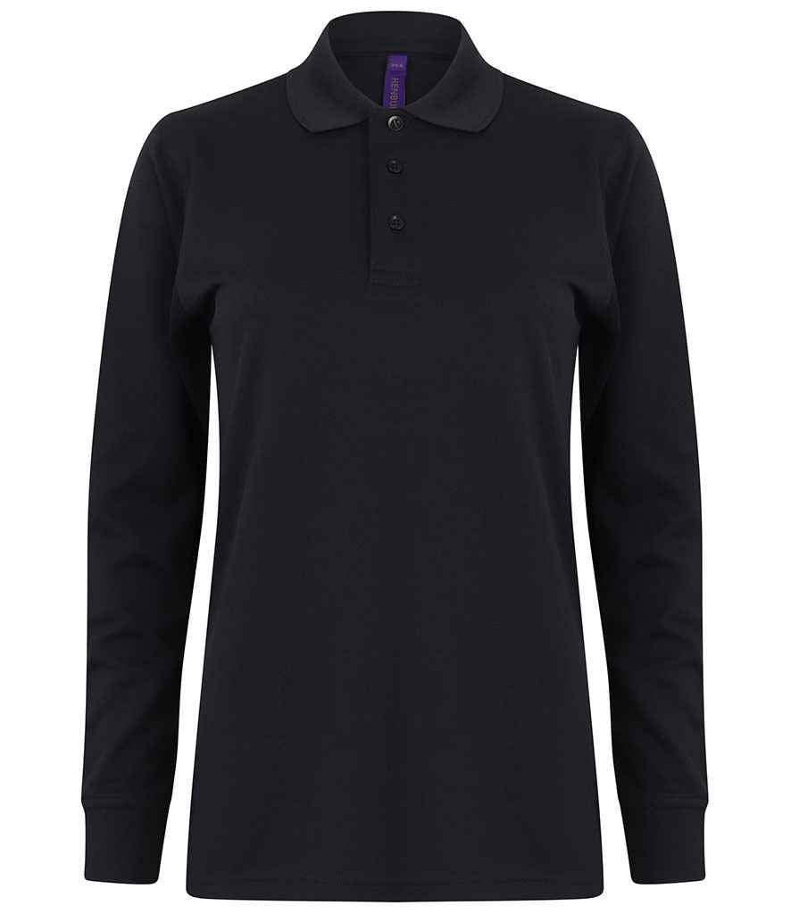Henbury Unisex Long Sleeve Coolplus® Piqué Polo Shirt - Navy