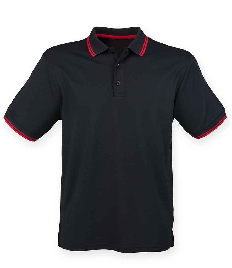 Henbury Coolplus® Tipped Polo Shirt - Black/Red