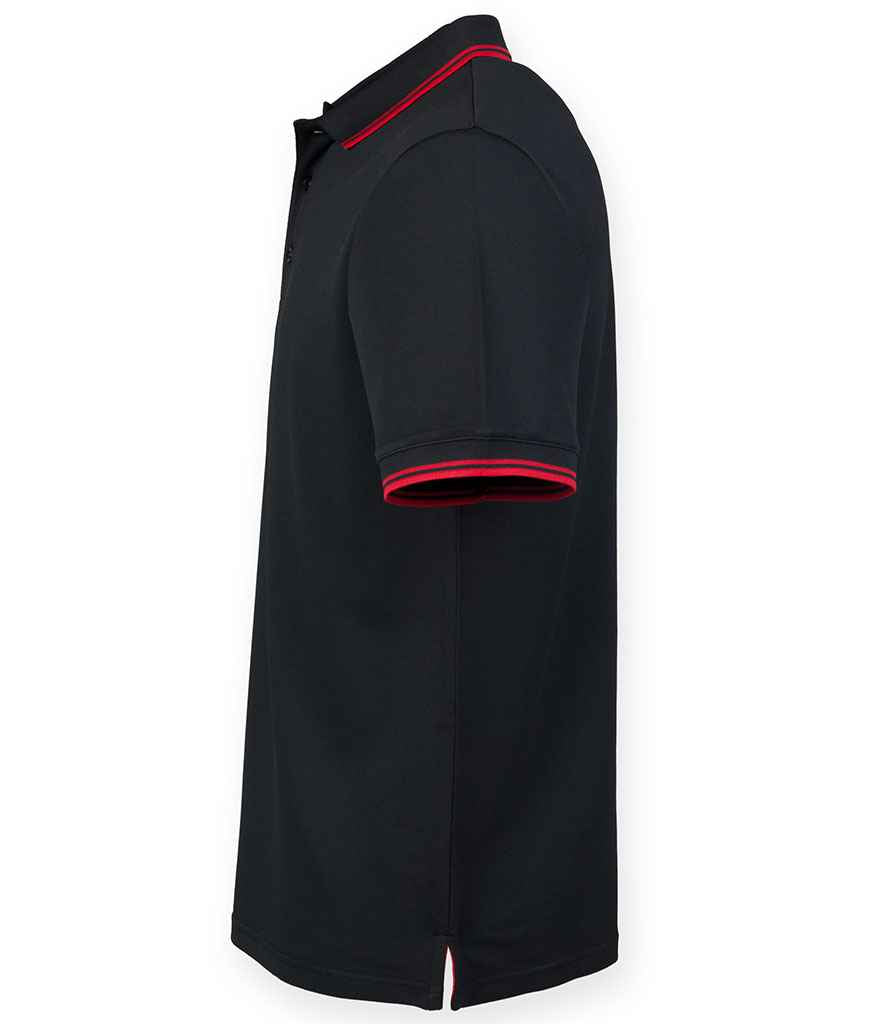 Henbury Coolplus® Tipped Polo Shirt - Black/Red
