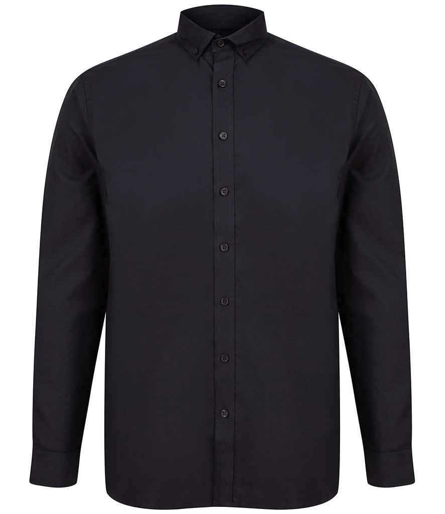 Henbury Modern Long Sleeve Classic Fit Oxford Shirt - Black