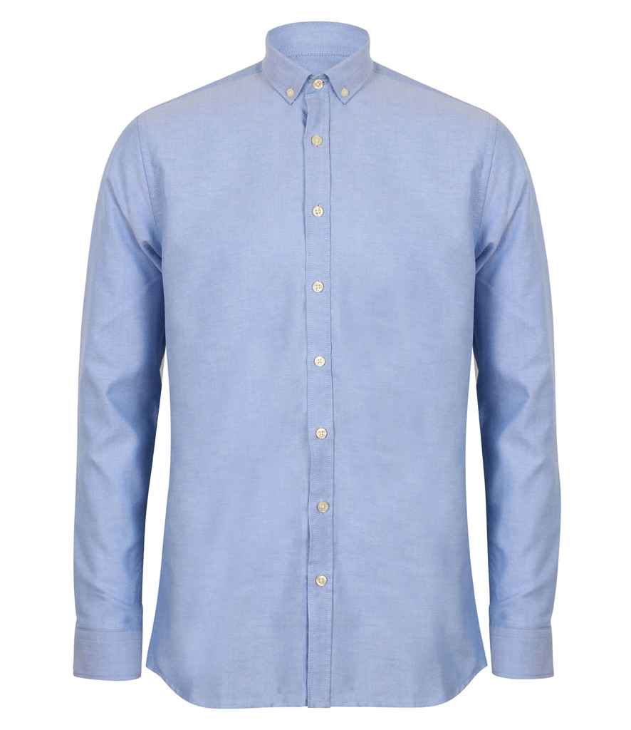 Henbury Modern Long Sleeve Regular Fit Oxford Shirt - Blue
