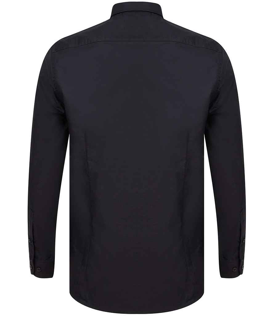 Henbury Modern Long Sleeve Slim Fit Oxford Shirt - Black