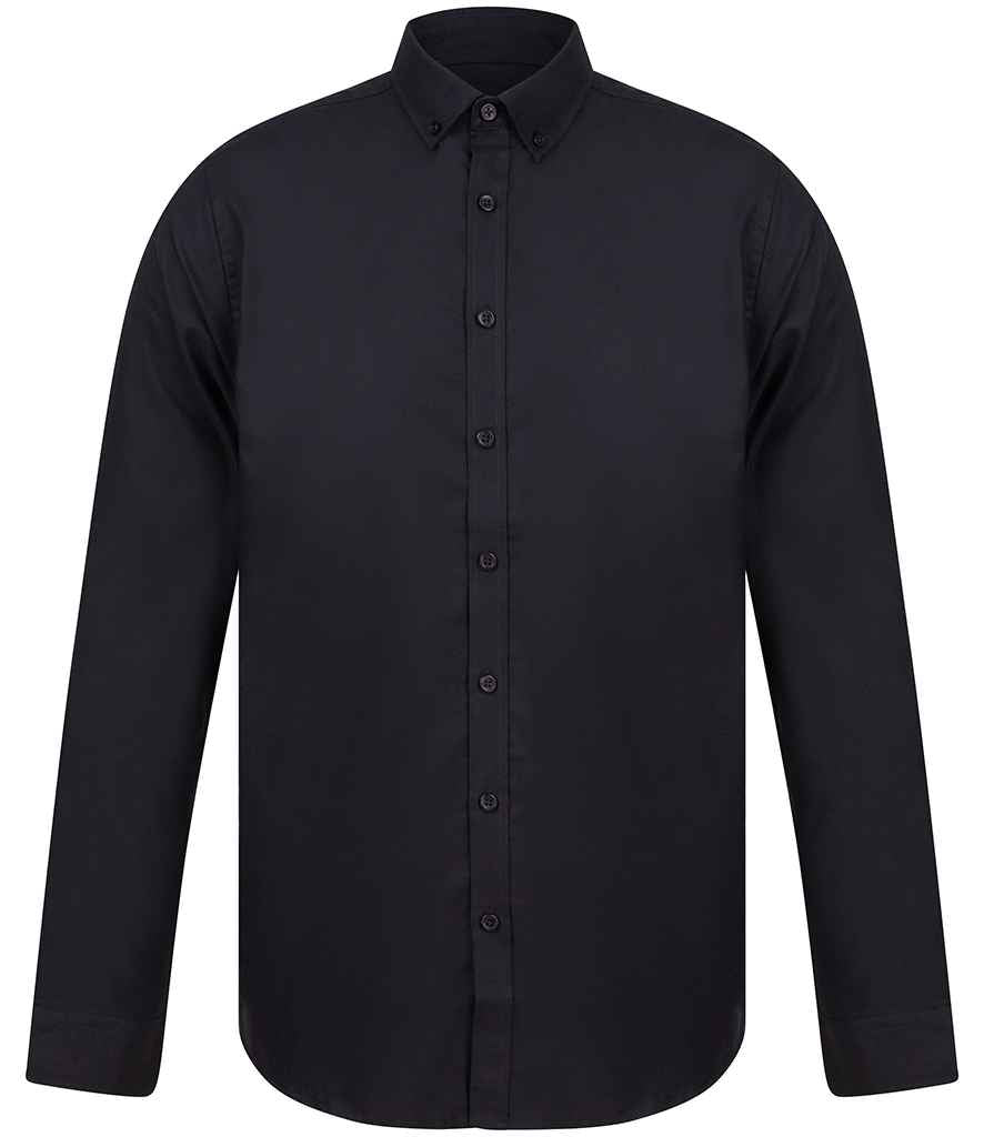 Henbury Modern Long Sleeve Slim Fit Oxford Shirt - Black