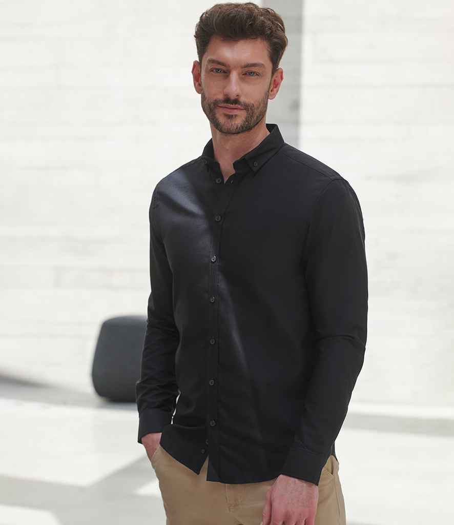 Henbury Modern Long Sleeve Slim Fit Oxford Shirt - Black
