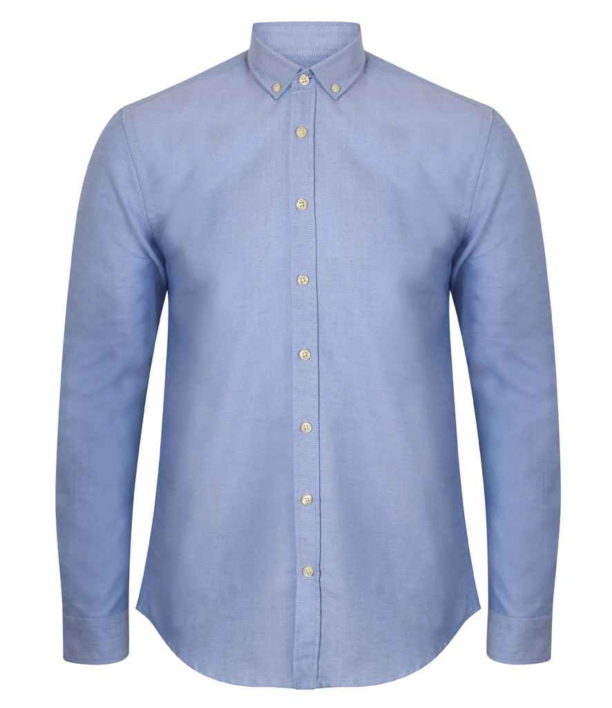 Henbury Modern Long Sleeve Slim Fit Oxford Shirt - Blue