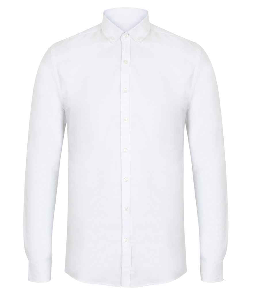 Henbury Modern Long Sleeve Slim Fit Oxford Shirt - White