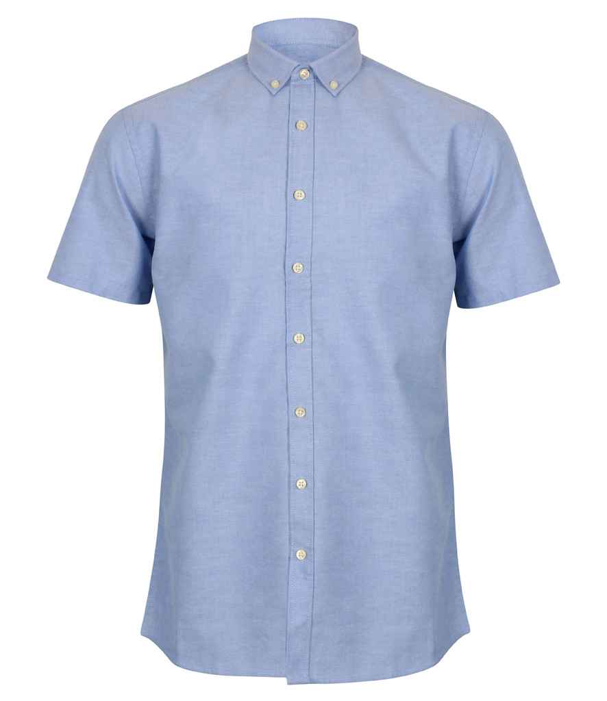 Henbury Modern Short Sleeve Regular Fit Oxford Shirt - Blue