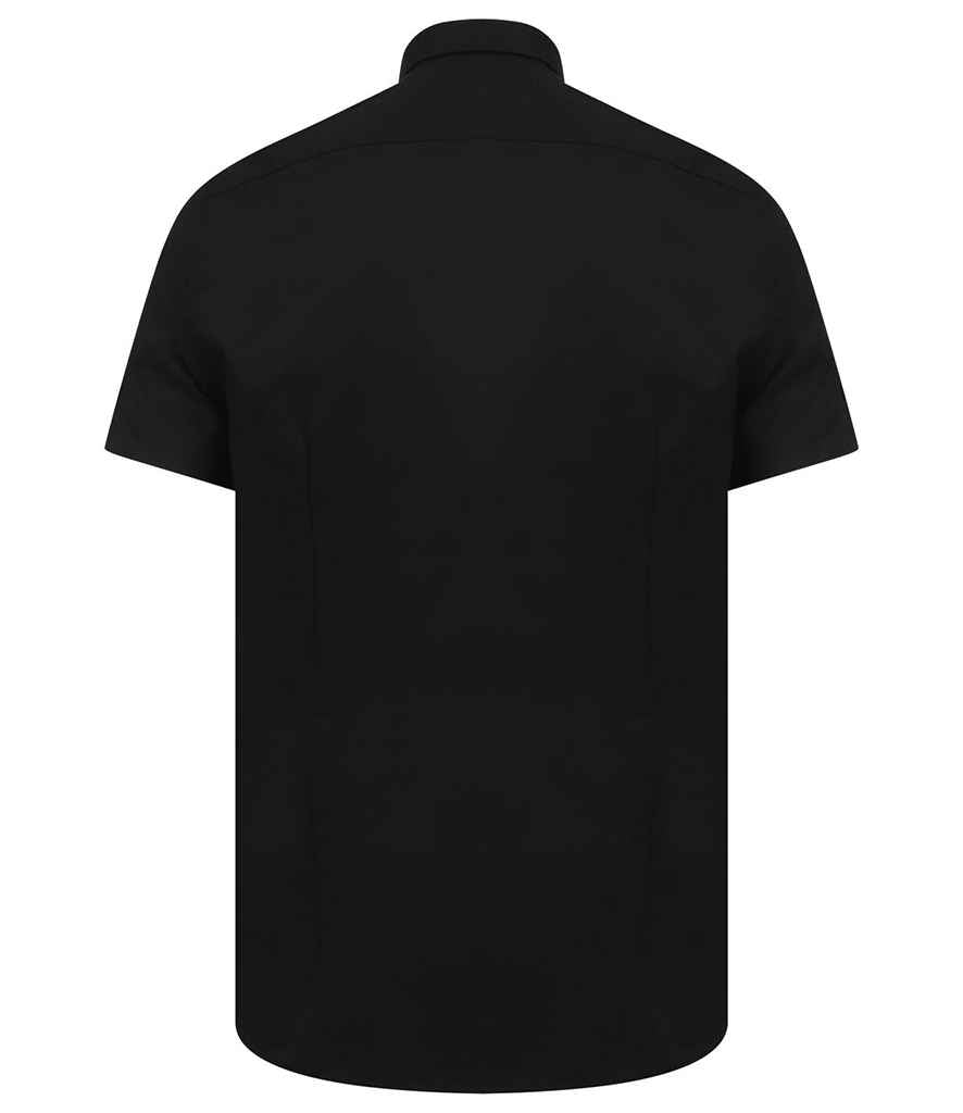 Henbury Modern Short Sleeve Slim Fit Oxford Shirt - Black
