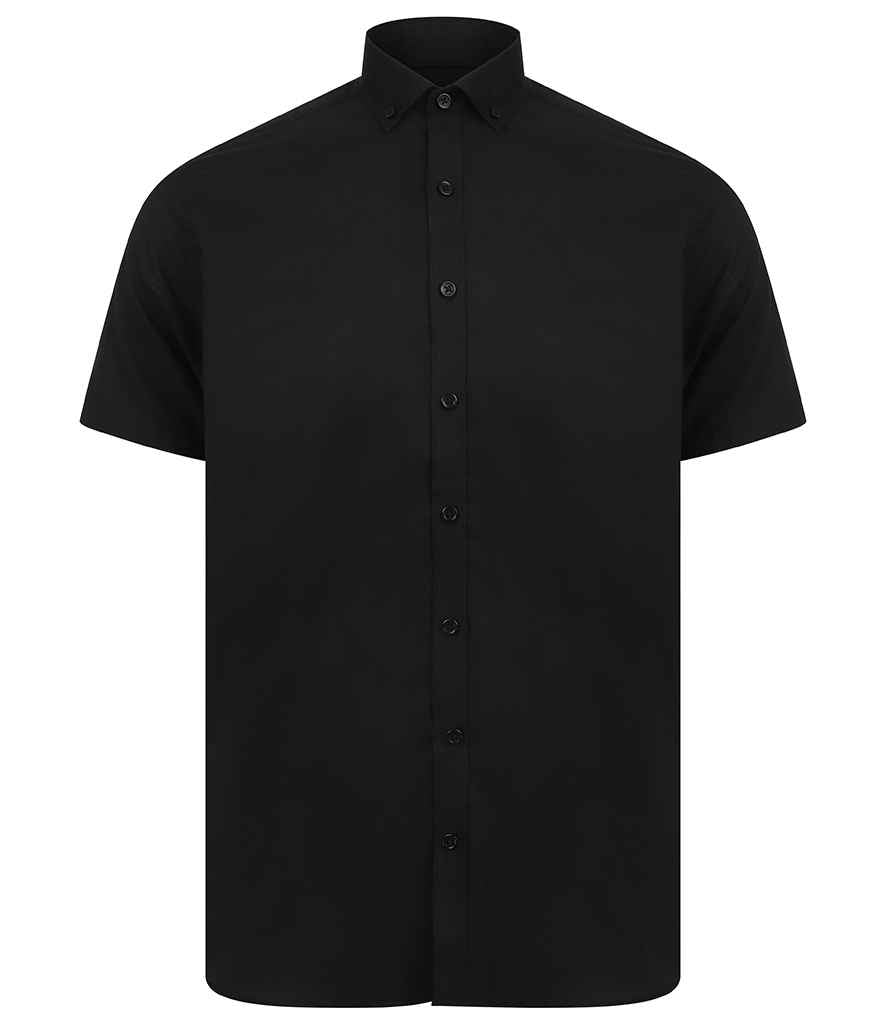 Henbury Modern Short Sleeve Slim Fit Oxford Shirt - Black