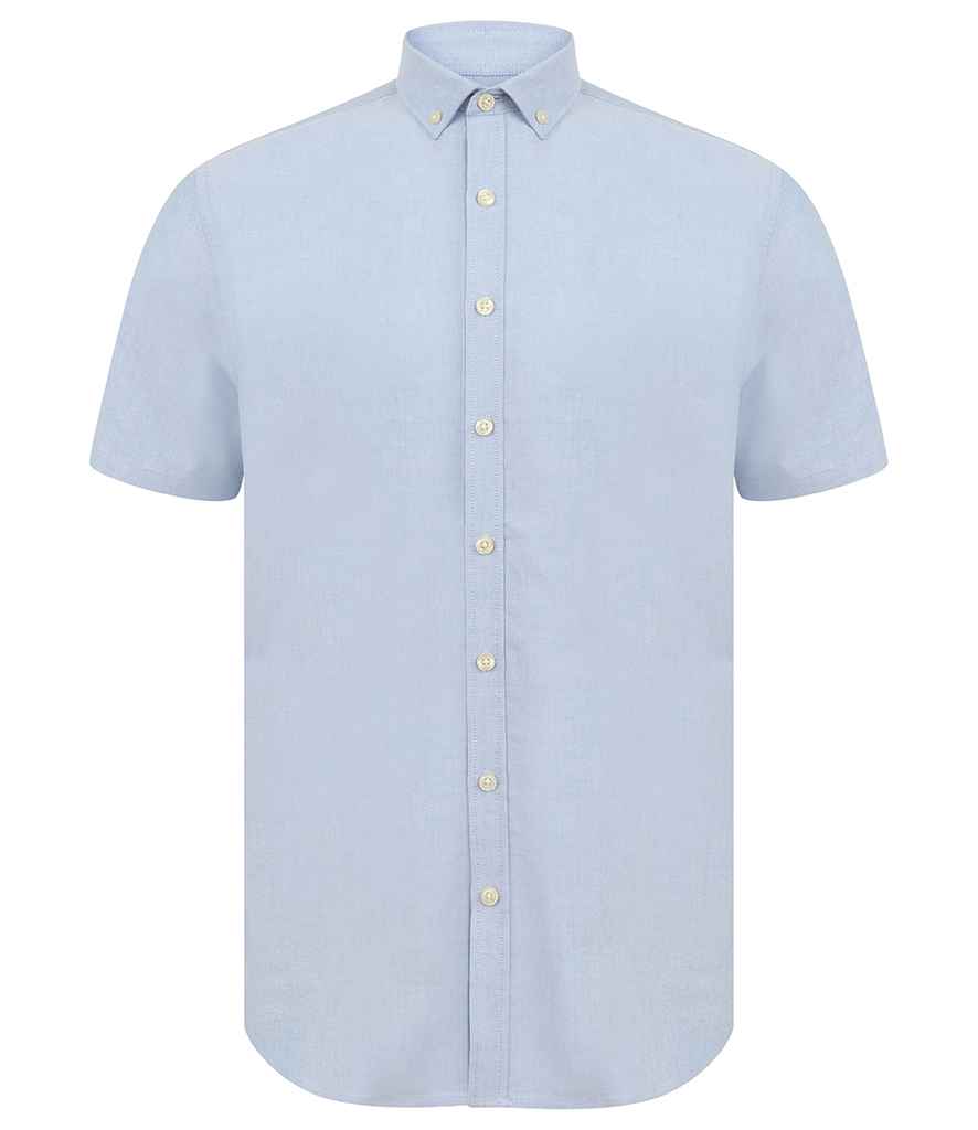 Henbury Modern Short Sleeve Slim Fit Oxford Shirt - Blue