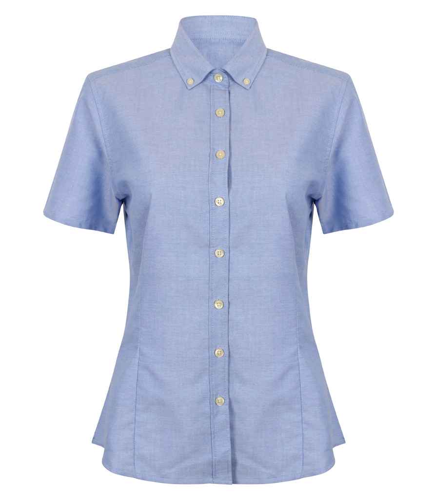 Henbury Ladies Modern Short Sleeve Regular Fit Oxford Shirt - Blue