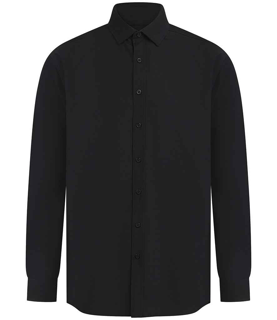 Henbury Long Sleeved Cotton Feel Coolplus® Shirt - Black