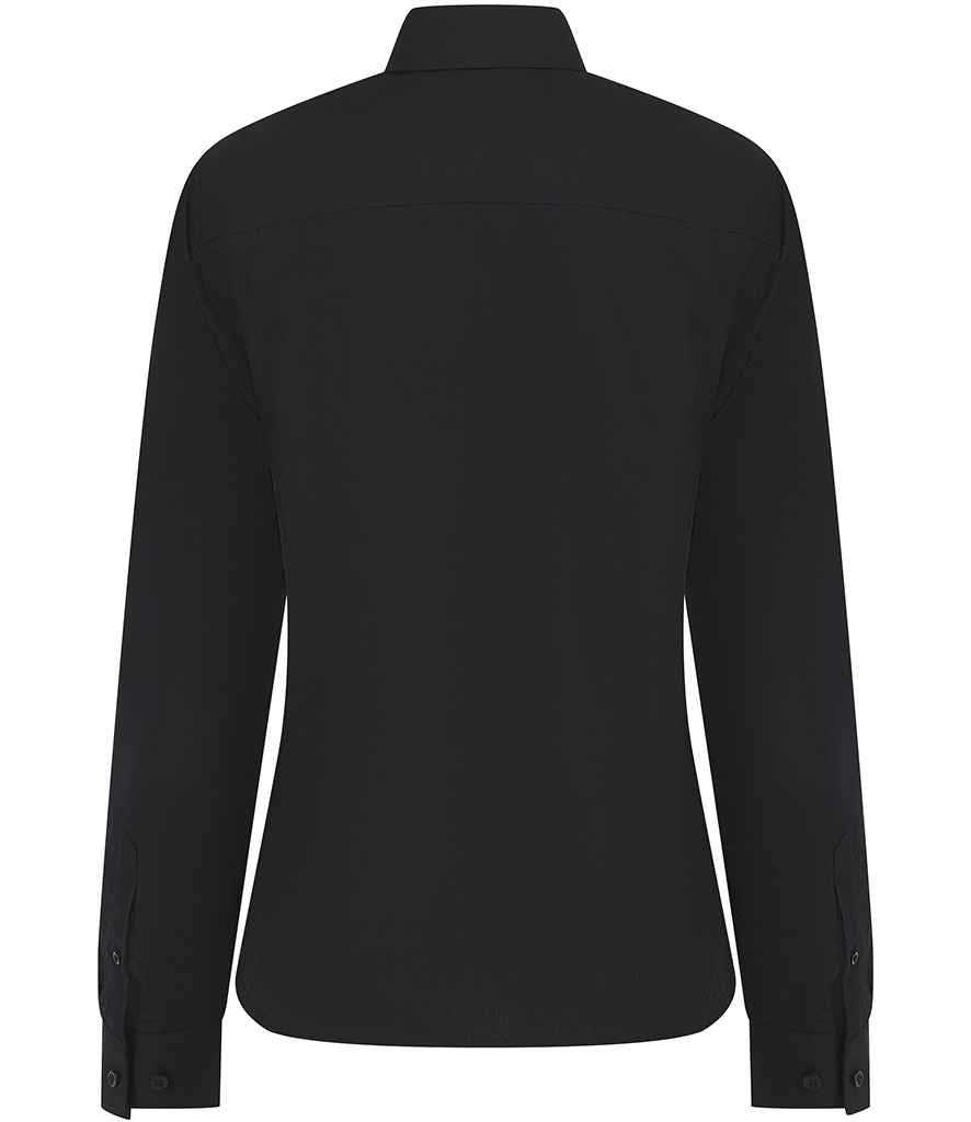 Henbury Ladies Long Sleeved Cotton Feel Coolplus® Shirt - Black