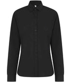 Henbury Ladies Long Sleeved Cotton Feel Coolplus® Shirt - Black