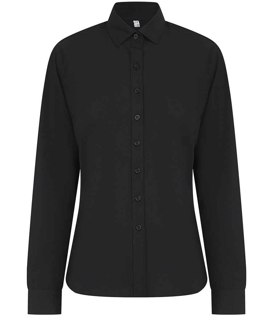 Henbury Ladies Long Sleeved Cotton Feel Coolplus® Shirt - Black