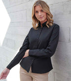 Henbury Ladies Long Sleeved Cotton Feel Coolplus® Shirt - Black